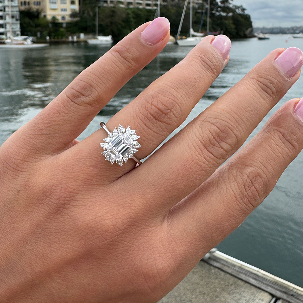 Custom made emerald cut engagement ring Temple & Grace Canada