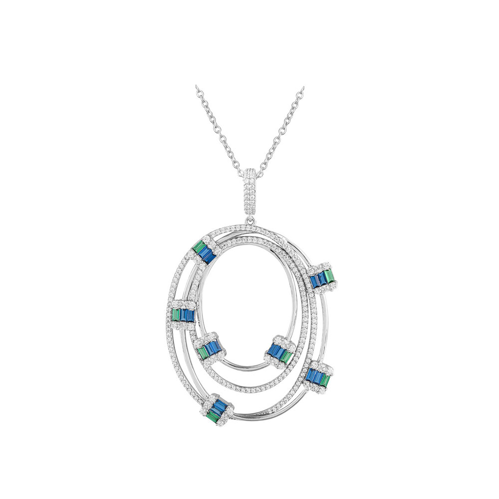 Diamond and Sapphire Concentric Circle Pendant Necklace