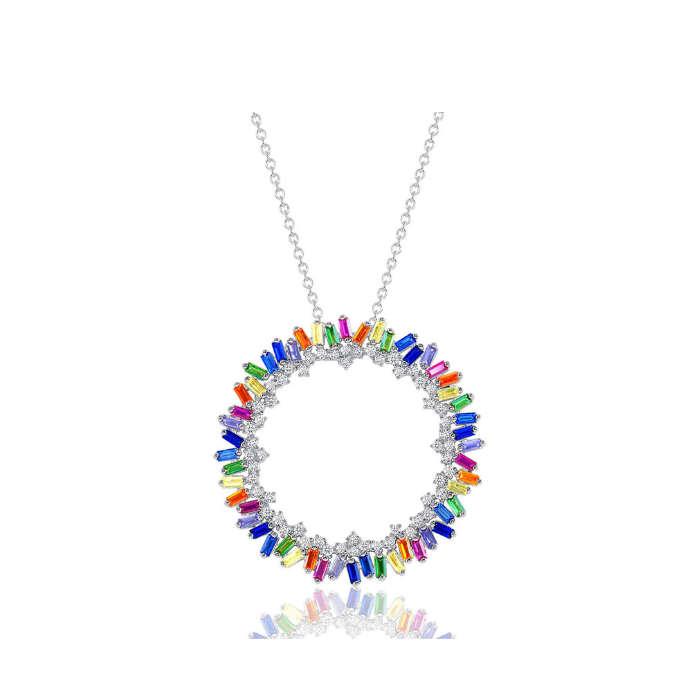 Diamond And Rainbow Sapphire Pendant Necklace