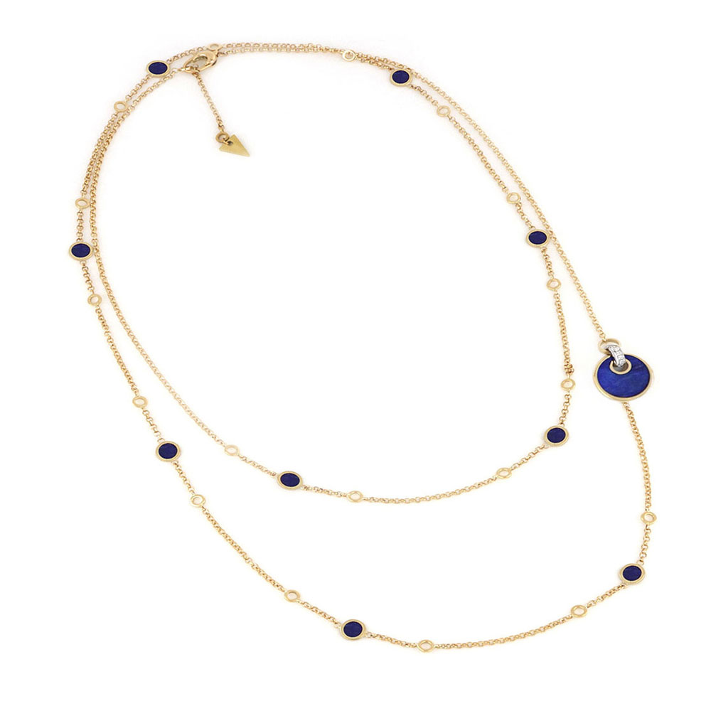 Blue Lapis Lazuli And Diamond Long Necklace