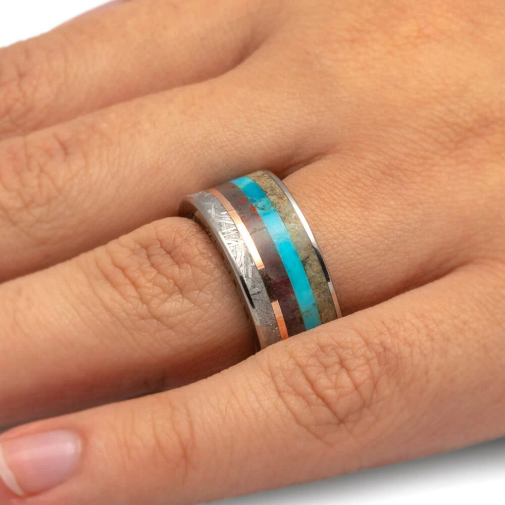 Petrified wood mens wedding band sale