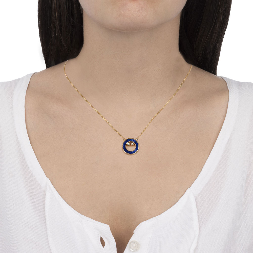 Blue Lapis Lazuli and Diamond Circle Necklace