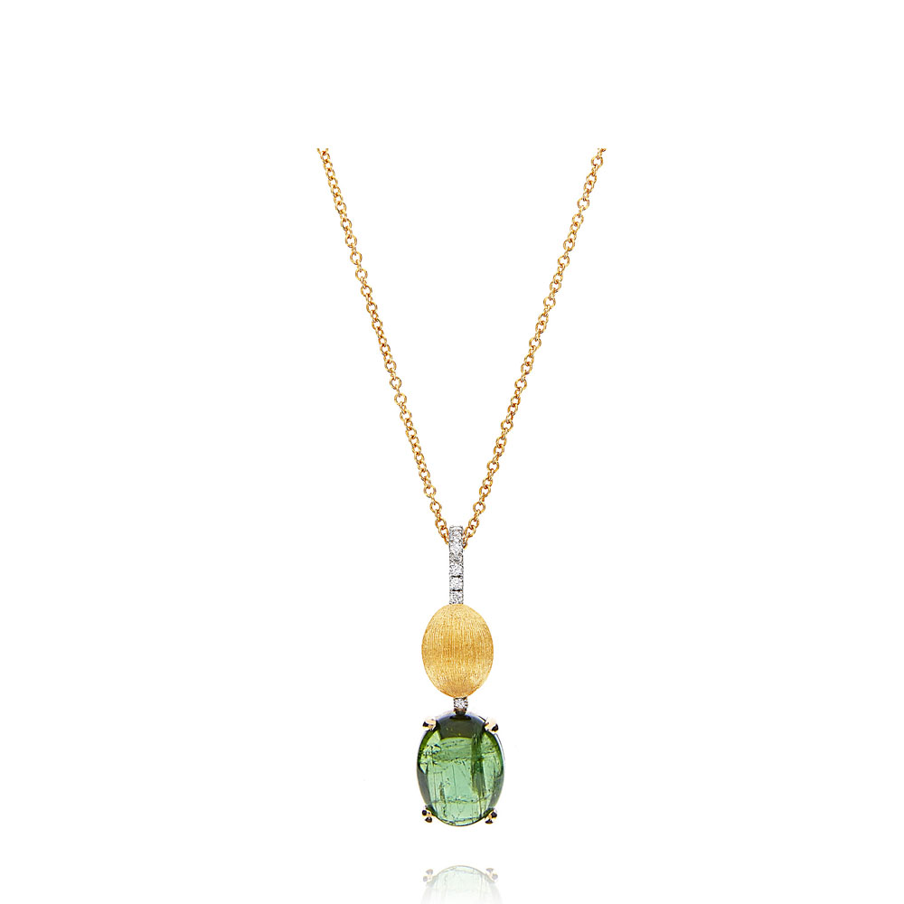 Green Tourmaline Gold Necklace With Diamonds