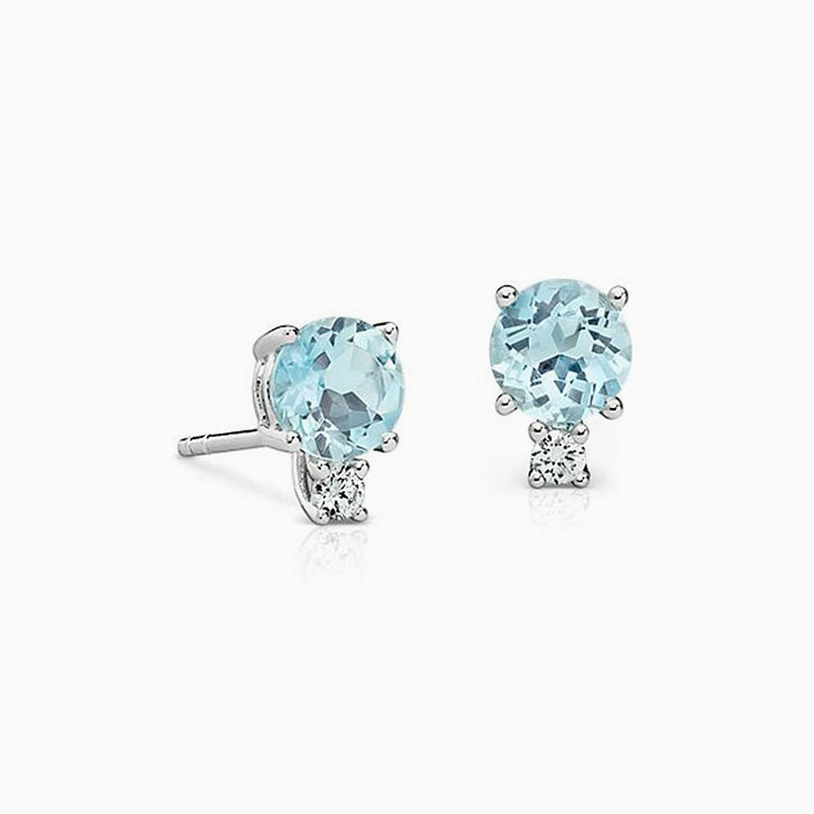 Aquamarine and Diamond Stud