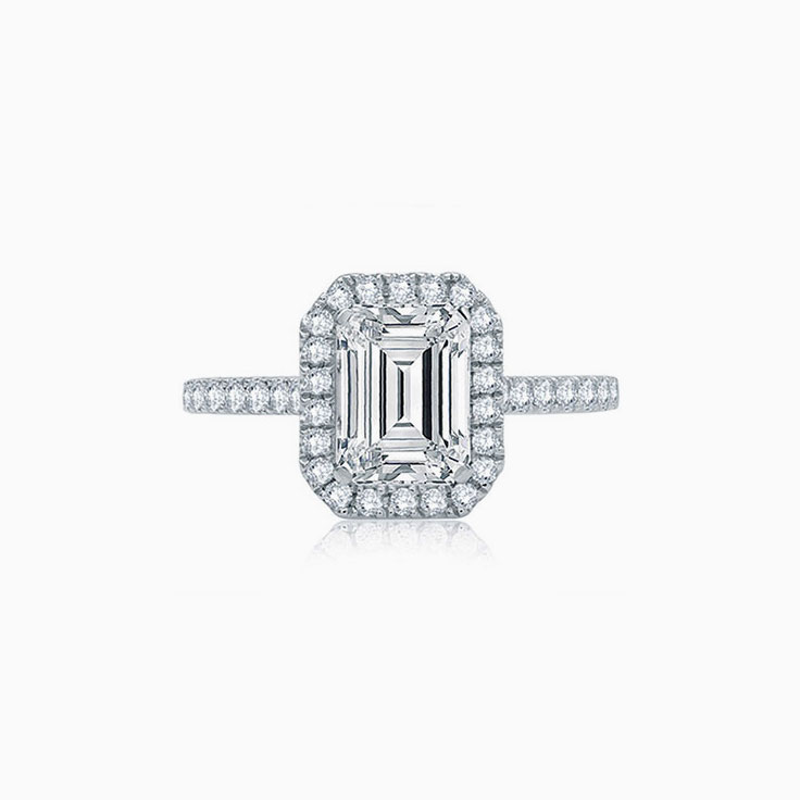 Classic Emerald Cut Diamond Engagement Pave Set Ring