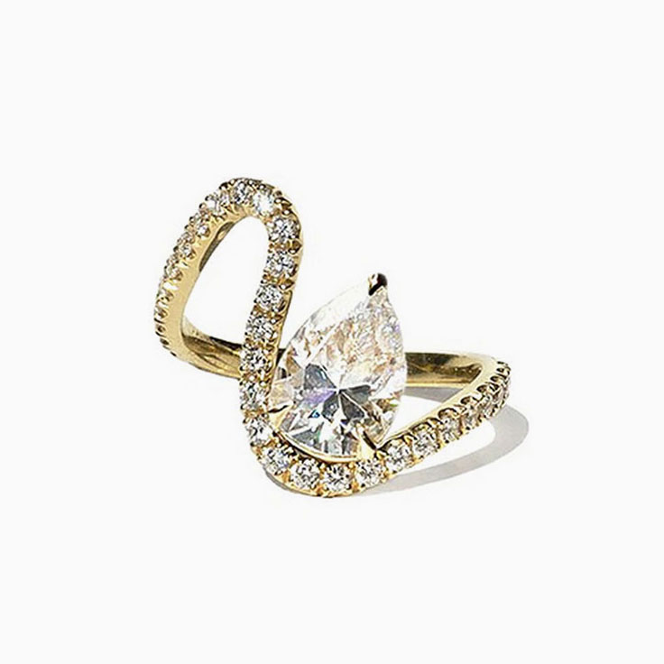 Brilliant Pear Diamond Engagement Curved Pave Ring