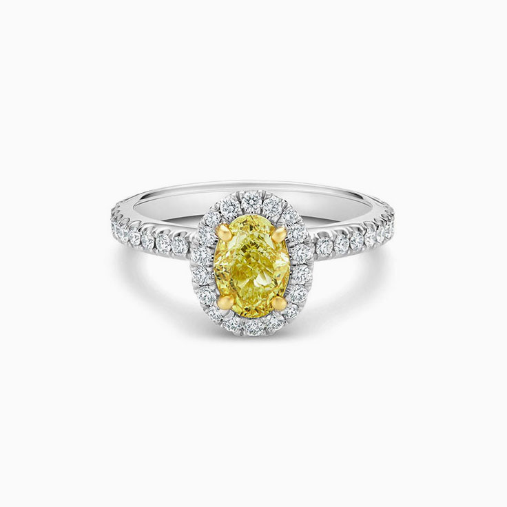 Oval Yellow Diamond Engagement Pave Ring