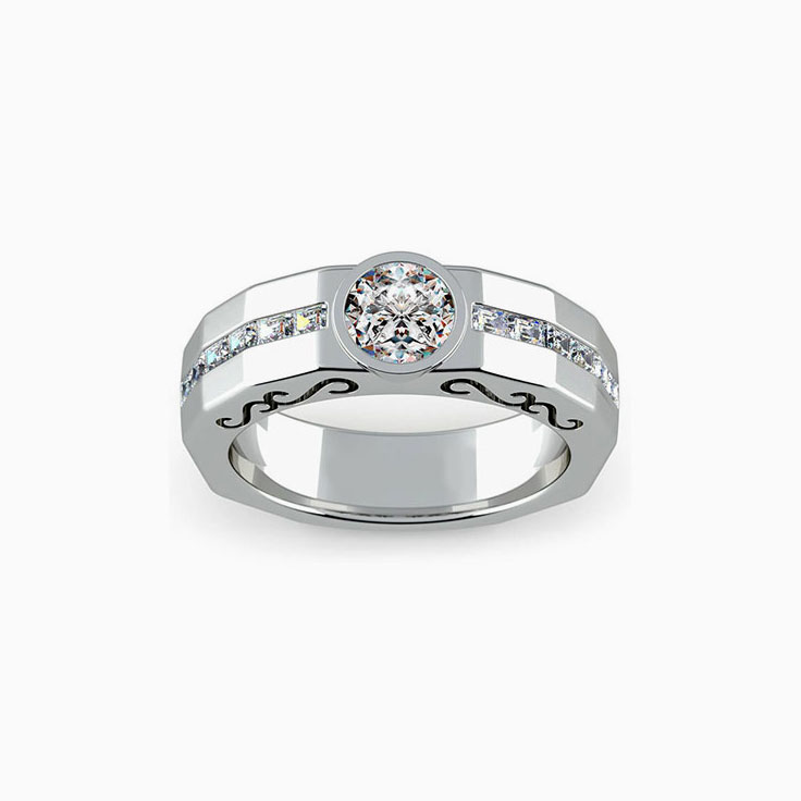 Bezel Set Diamond Engagement Channel Mens Ring