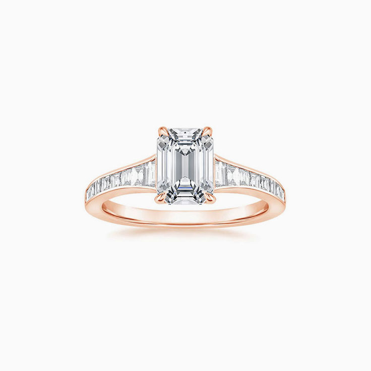 Classic Emerald Diamond Engagement Channel Ring