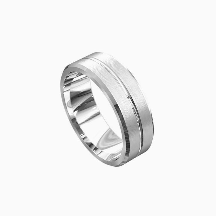 Grooved Mens Ring With Bevelled Edges