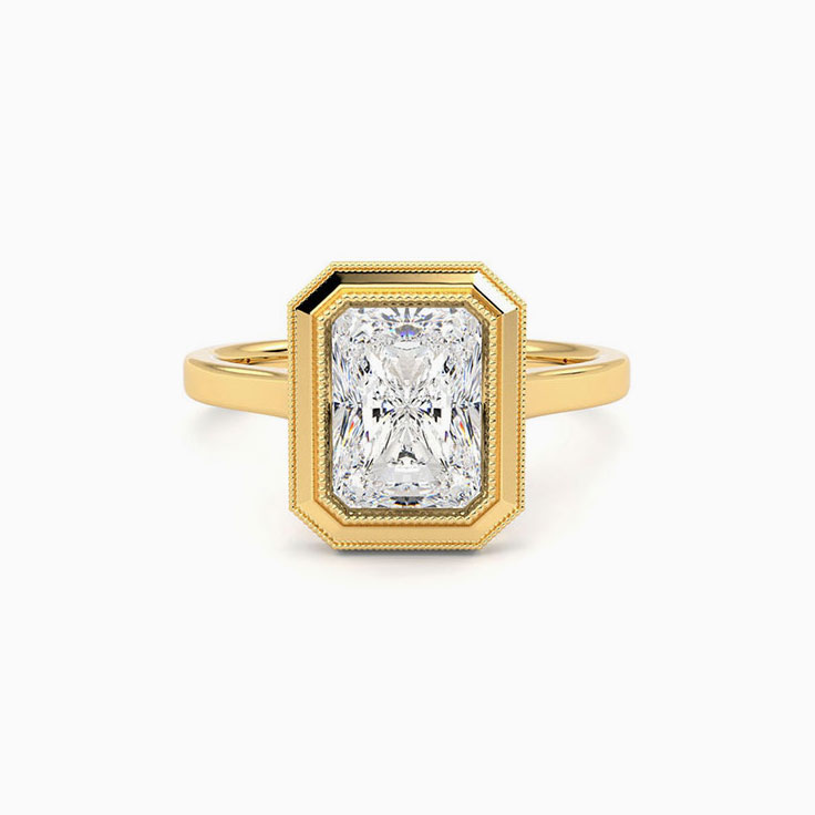 Classic Radiant Cut Diamond Engagement Milgrain Band