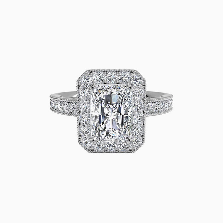 Radiant Cut Diamond Engagement Milgrain Edged Ring