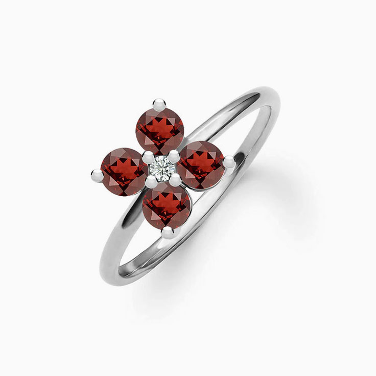 Quatrefoil Garnet And Diamond Ring