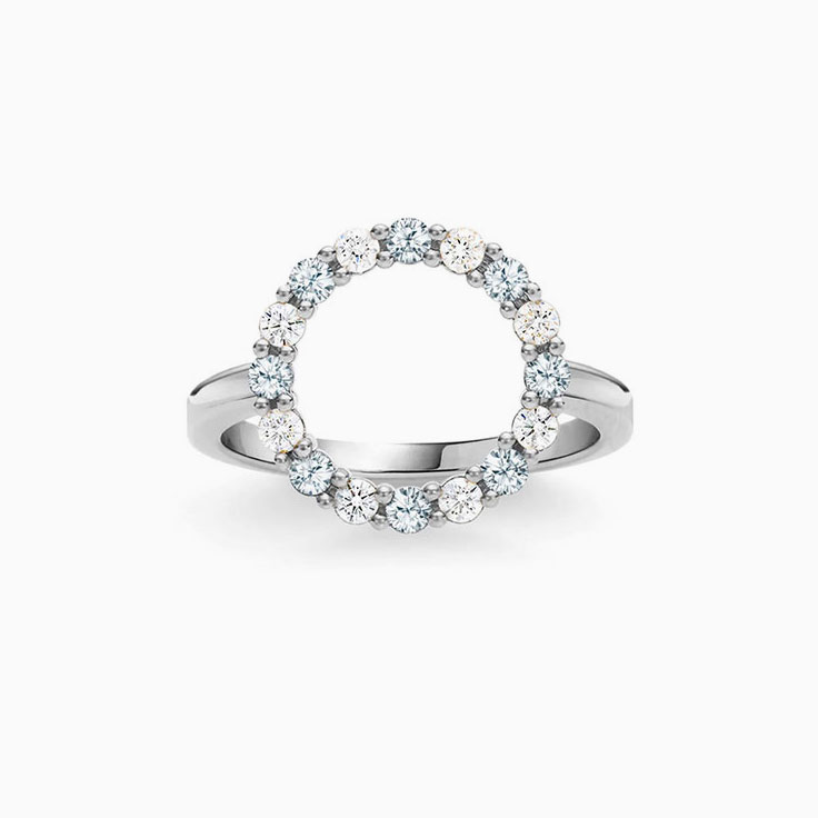 Open Circle Diamond And Aquamarine Ring