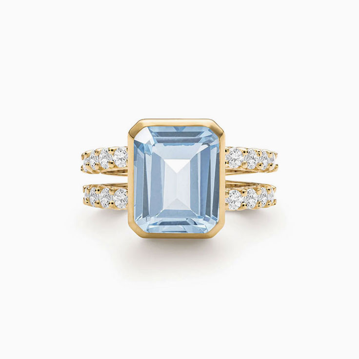 Aquamarine And Diamond Split Band
