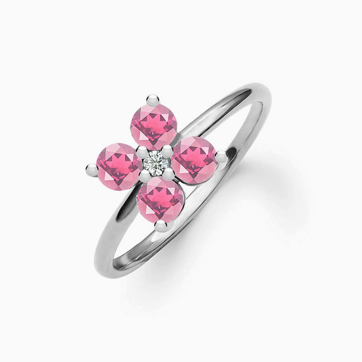 Quatrefoil Pink Tourmaline And Diamond Ring