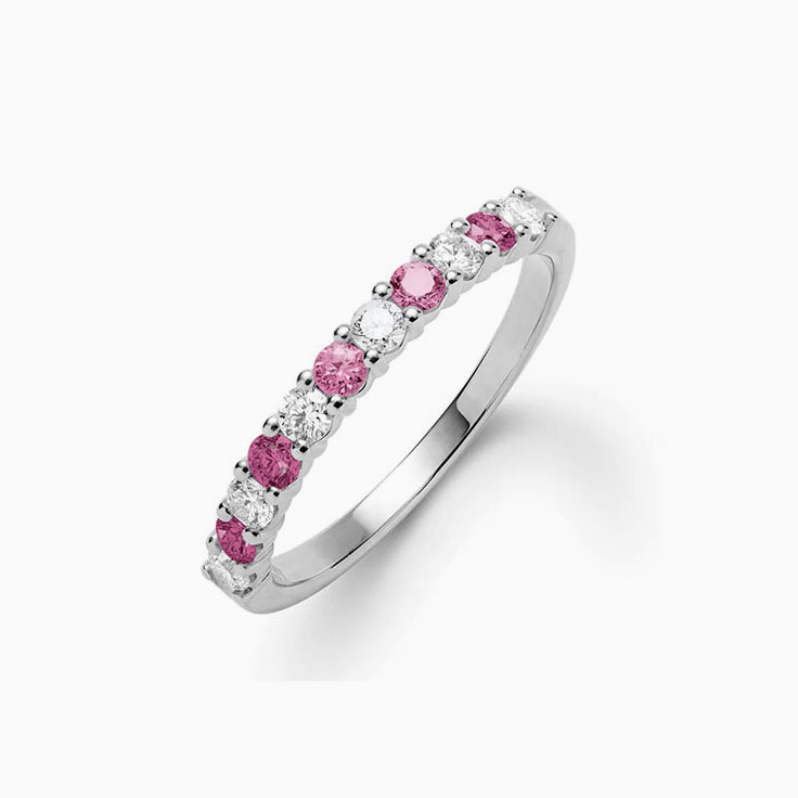 Diamond And Pink Tourmaline Stackable Ring