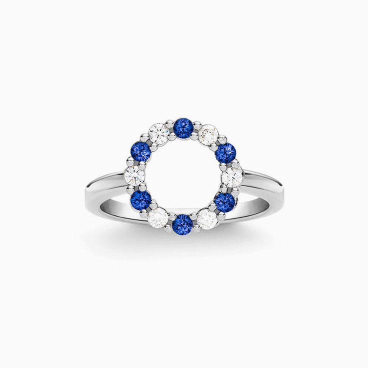 Circle Diamond And Sapphire Ring