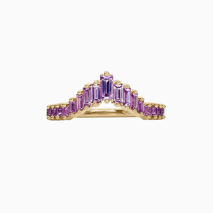Pink sapphire chevron wedding ring