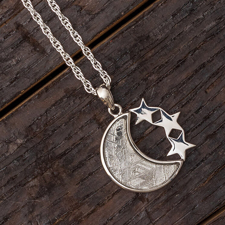 Crescent Moon And Star Meteorite Necklace