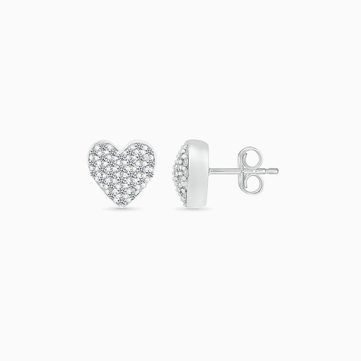 Diamond Heart Stud Earrings