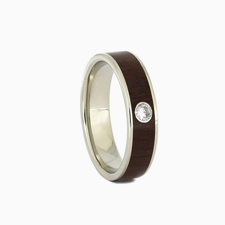 Wood And Bezel Diamond Wedding Ring