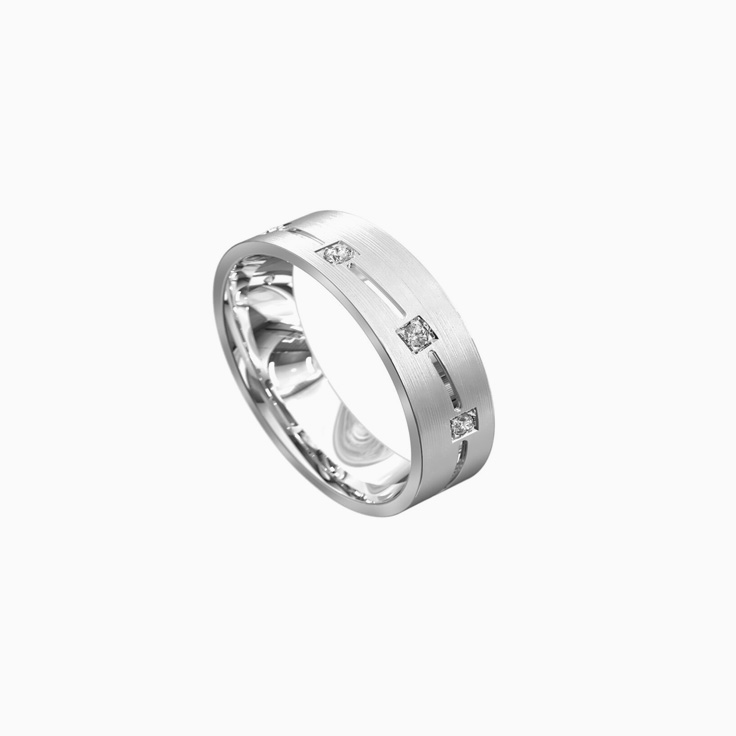 Centre Brushed Wedding Ring With Diamonds