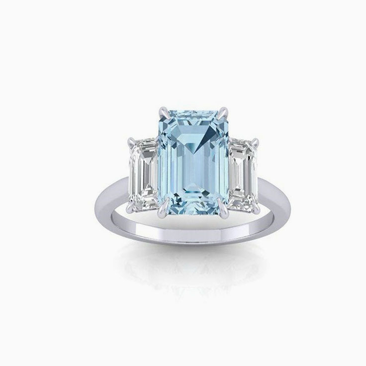 Aquamarine with lab diamond trilogy ring