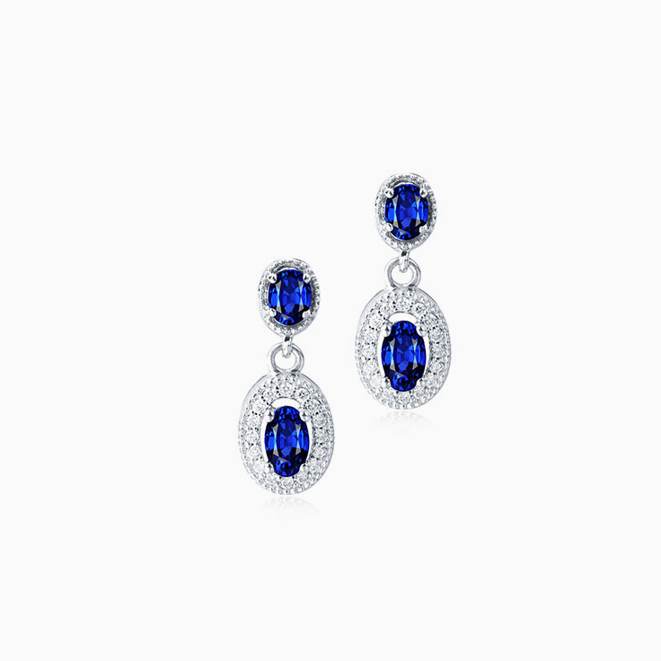 Oval Blue Sapphire Drop Earrings