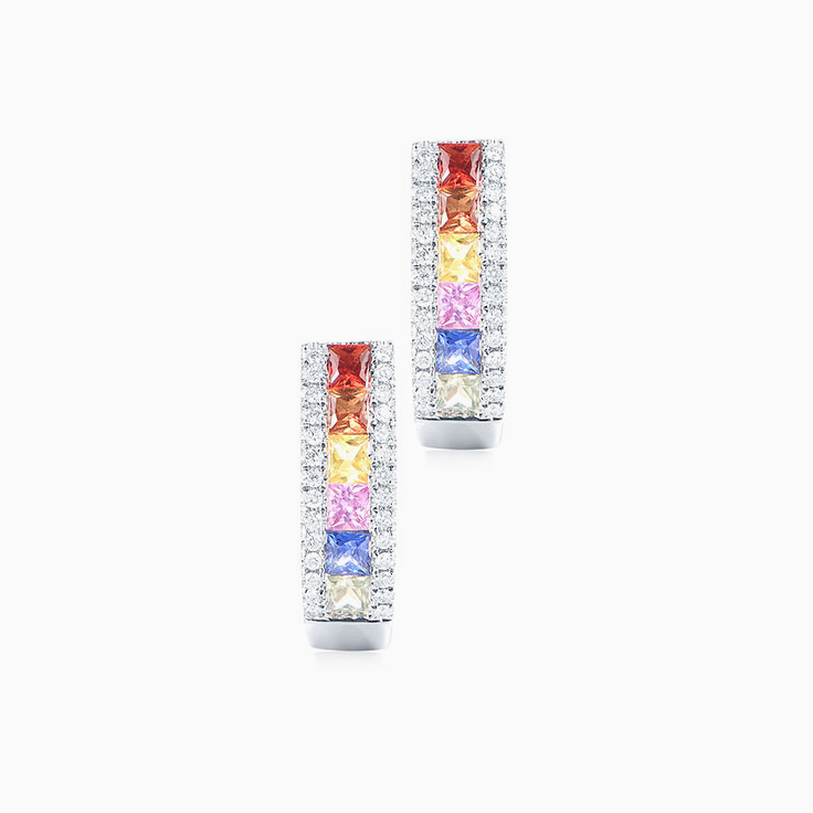 Multi Sapphire Diamond Huggies