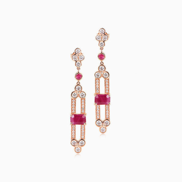Rosegold Ruby Drop Earrings