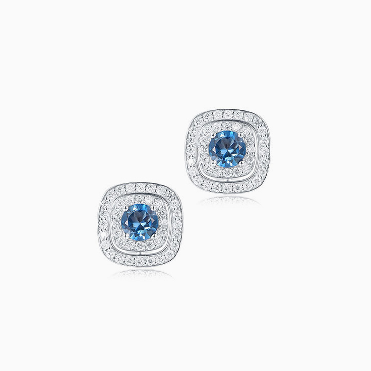 London Blue Topaz Cushion halo studs