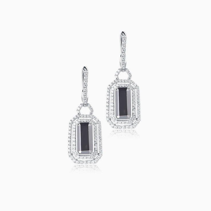 Hematite and Diamond drop Earrings