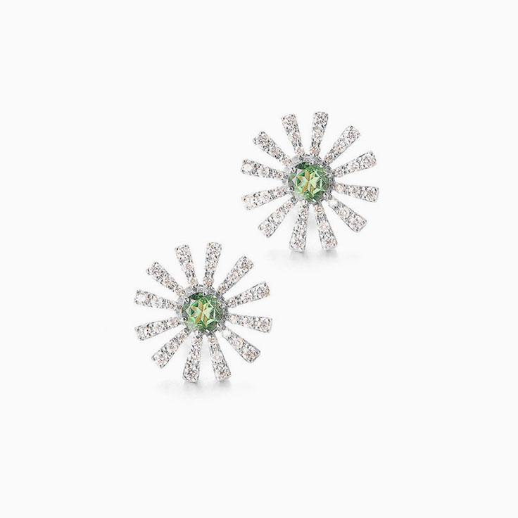 Green Tsavorite and Diamond Studs