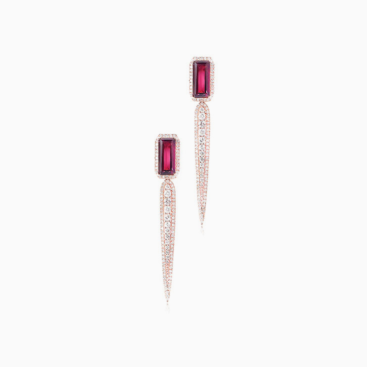 Rhodolite and Diamond Drop Earrings