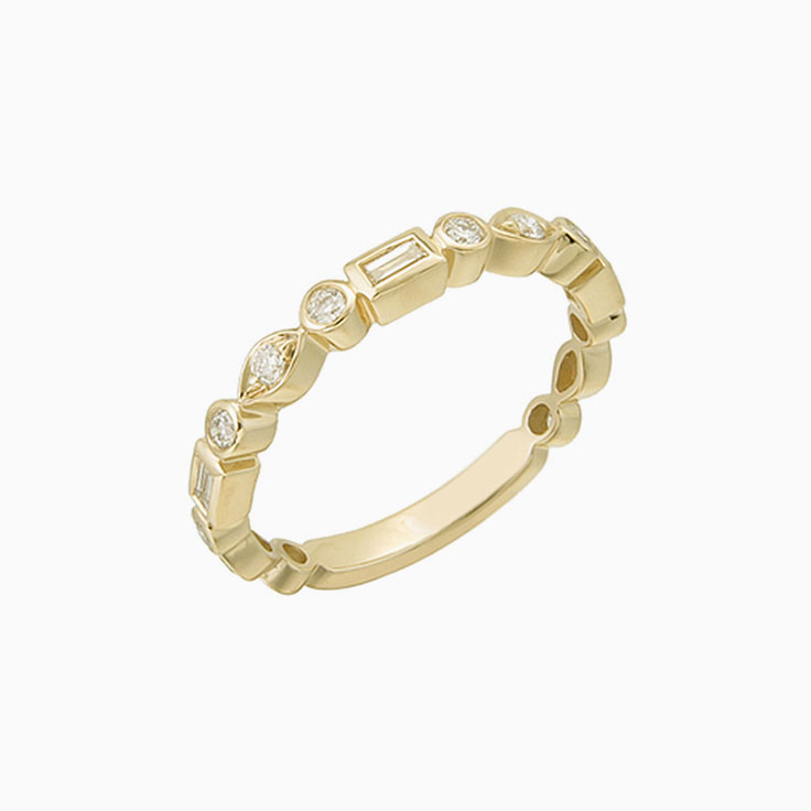 Baguette and Round Bezel set ring