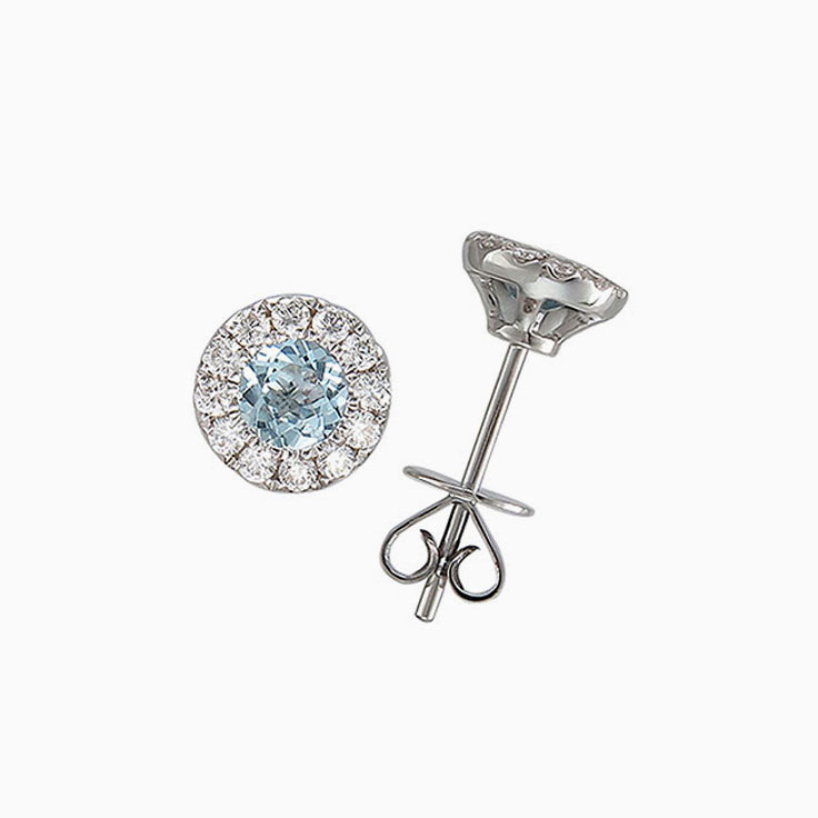 Round Aquamarine and halo studs 3973