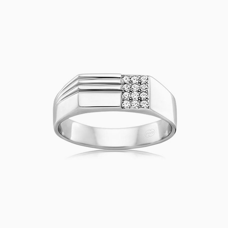 Patterned Rectangle Diamond Signet Ring