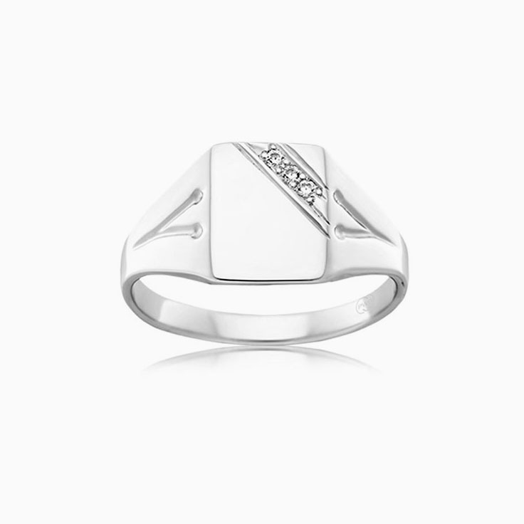 Diamond Rectangle Signet Mens Ring