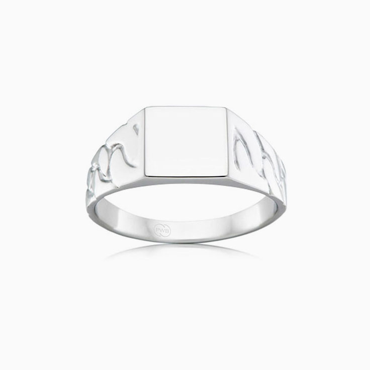 Rectangle Hand Carved Mens Signet Ring