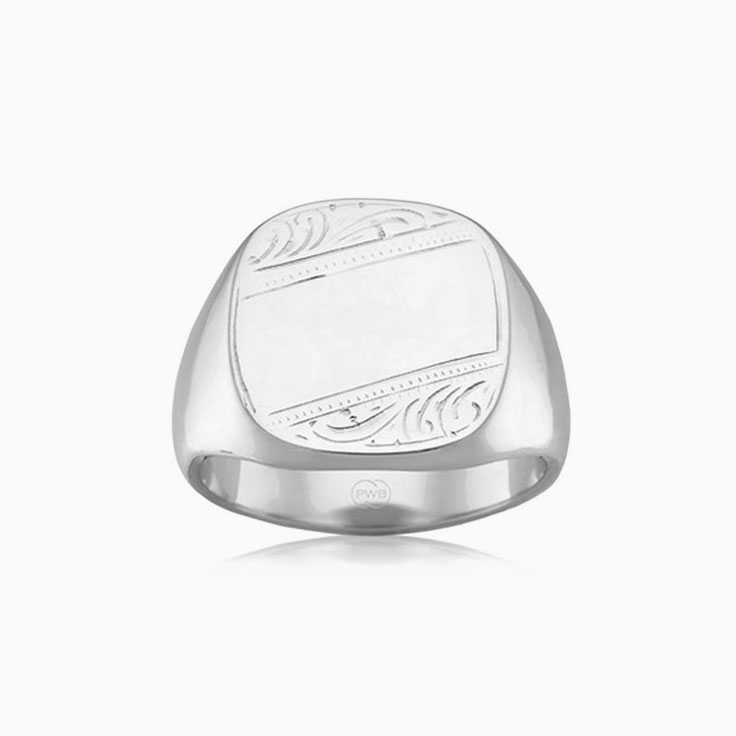 Hand Engraved Rectangle signet ring