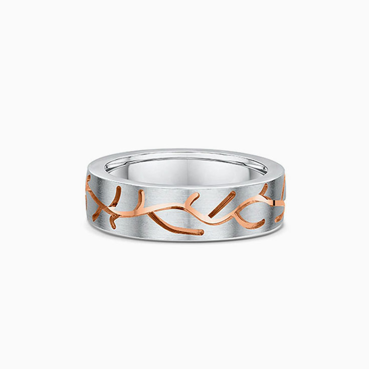 Two Tone Carved Mens Wedding Band