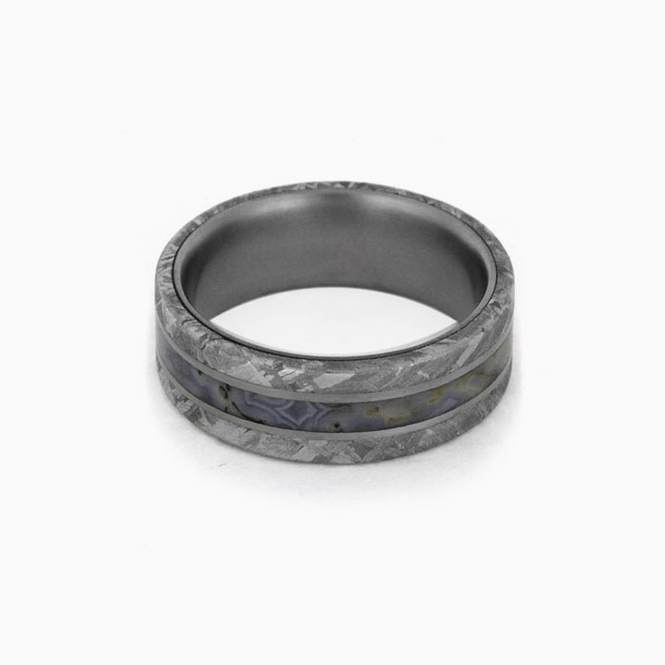 Dinosaur Bone Ring With Meteorite Edges