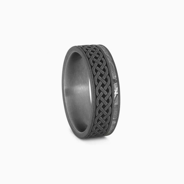 Sandblasted Celtic Ring with Meteorite