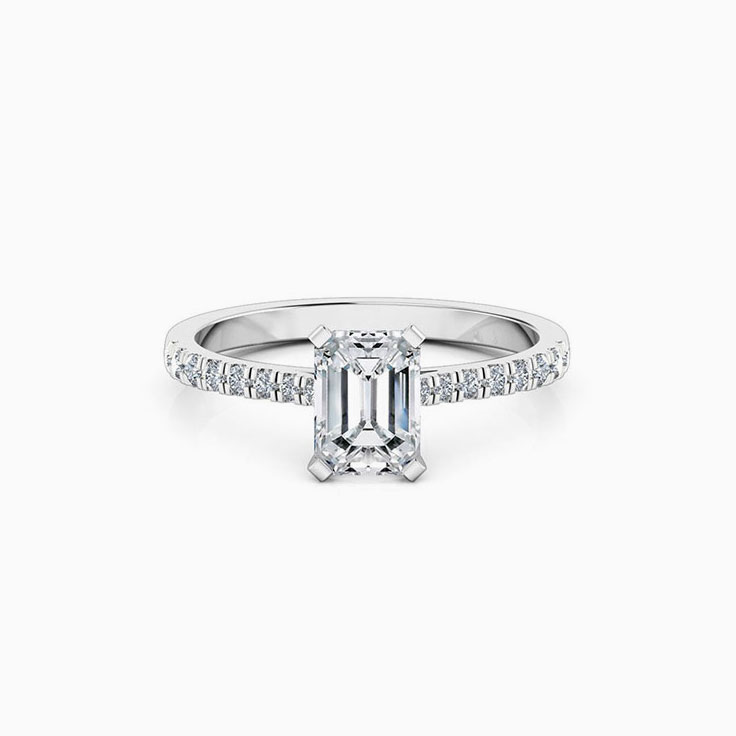 Emerald Cut Engagement Ring On A Pave Band