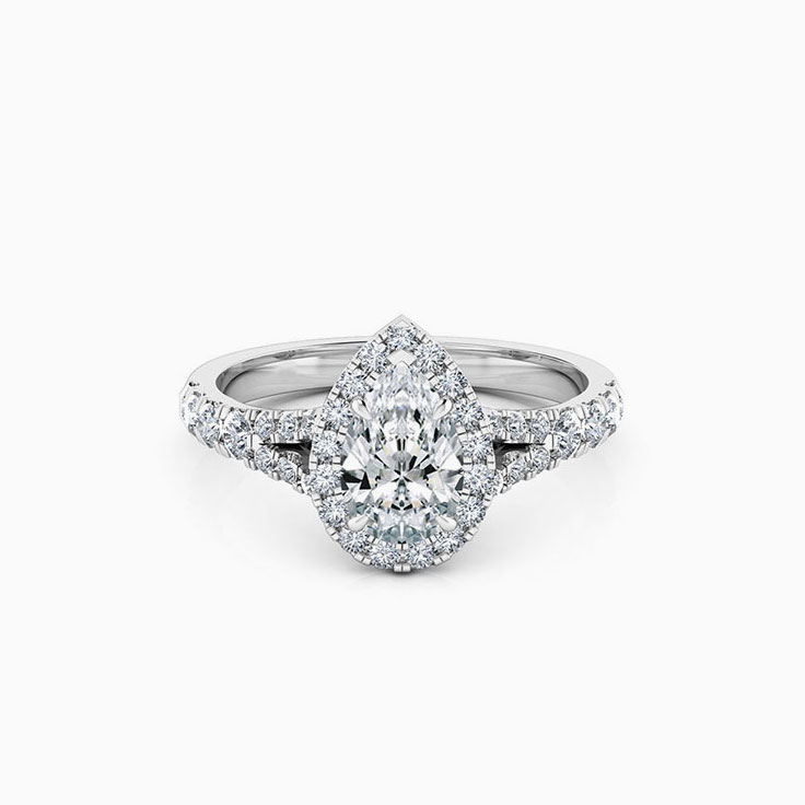 Pear Cut Diamond With Halo And Spilt Diamond Band