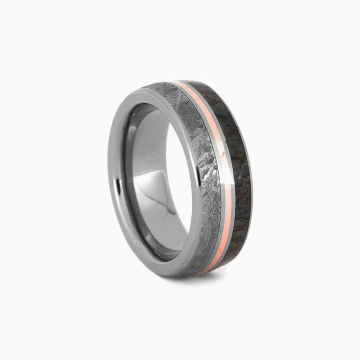Dino with meteorite gold ring