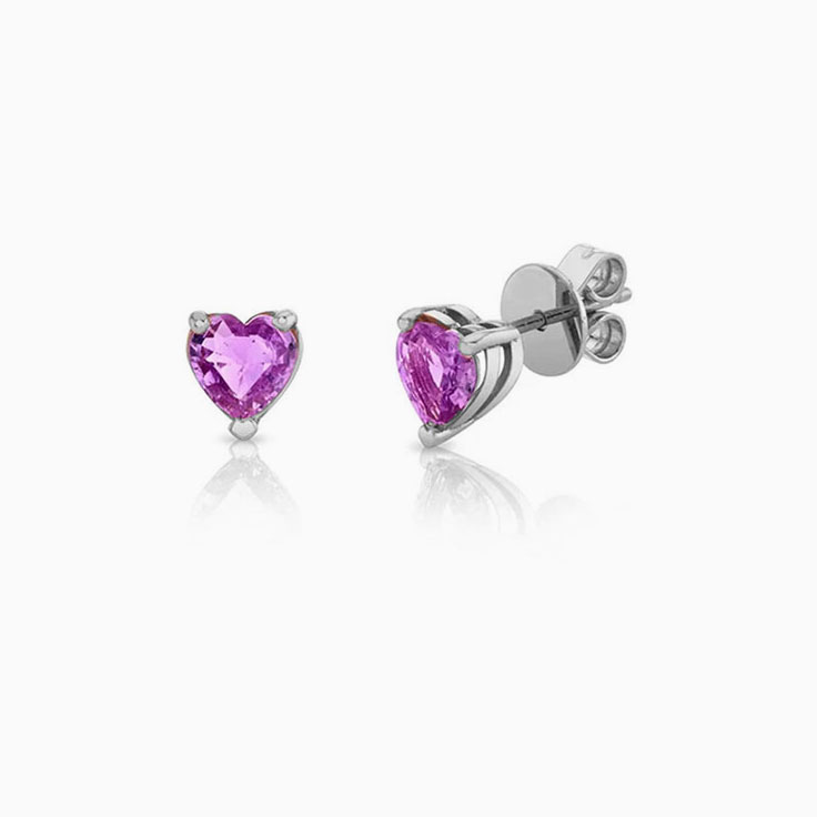 Pink sapphire heart Studs