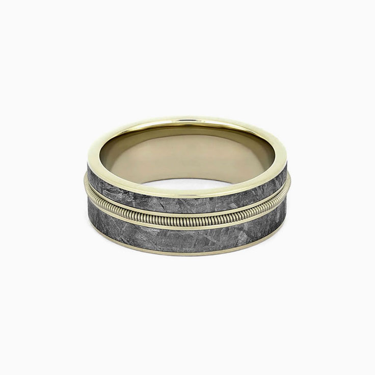 Guitar string with meteorite mens ring
