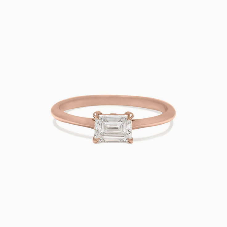 Emerald engagement ring on a plain band